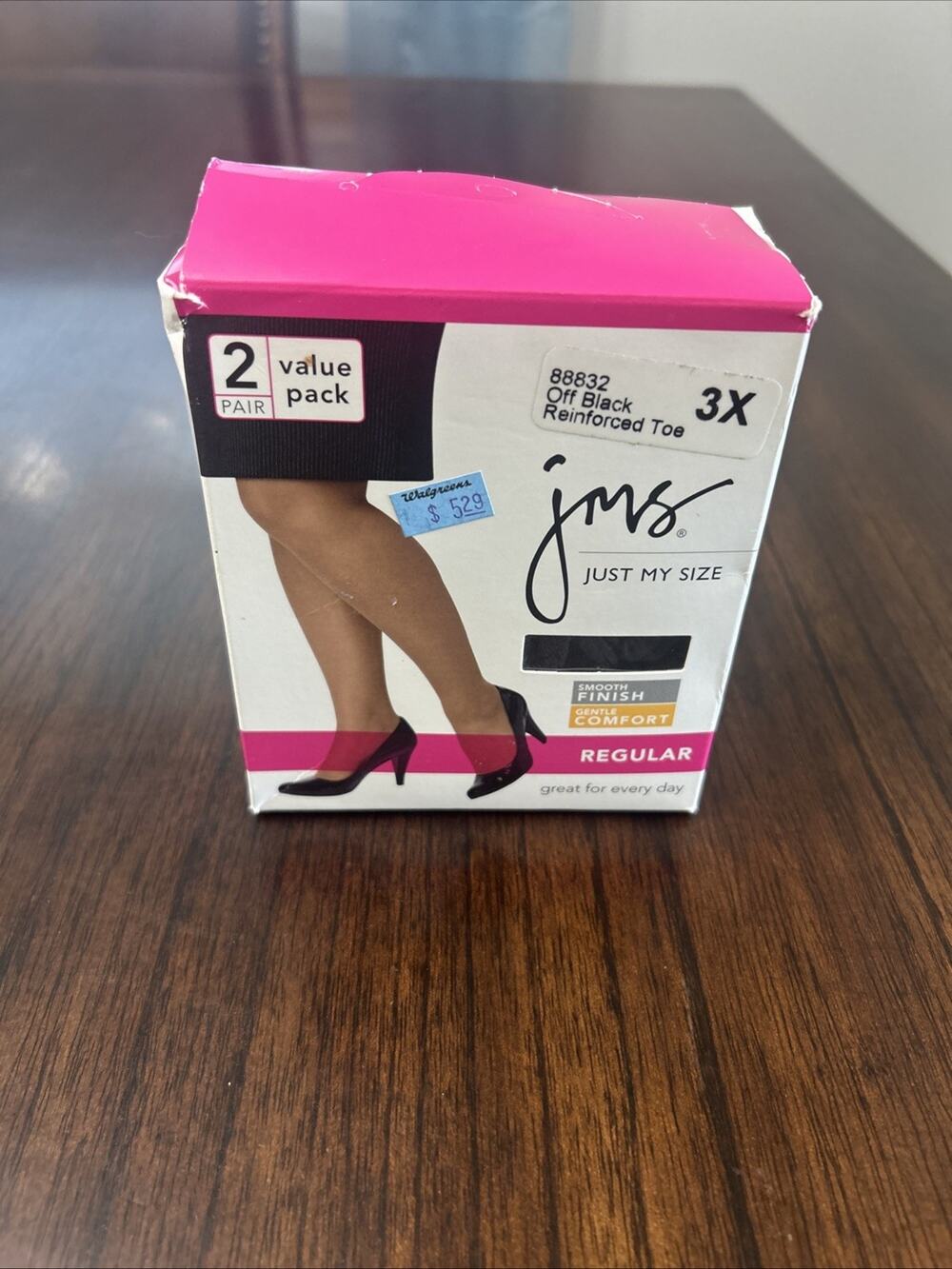 NEW 2 PAIR 88832 Just My Size Pantyhose 3X Off Black Black Reinforced Toe 2010